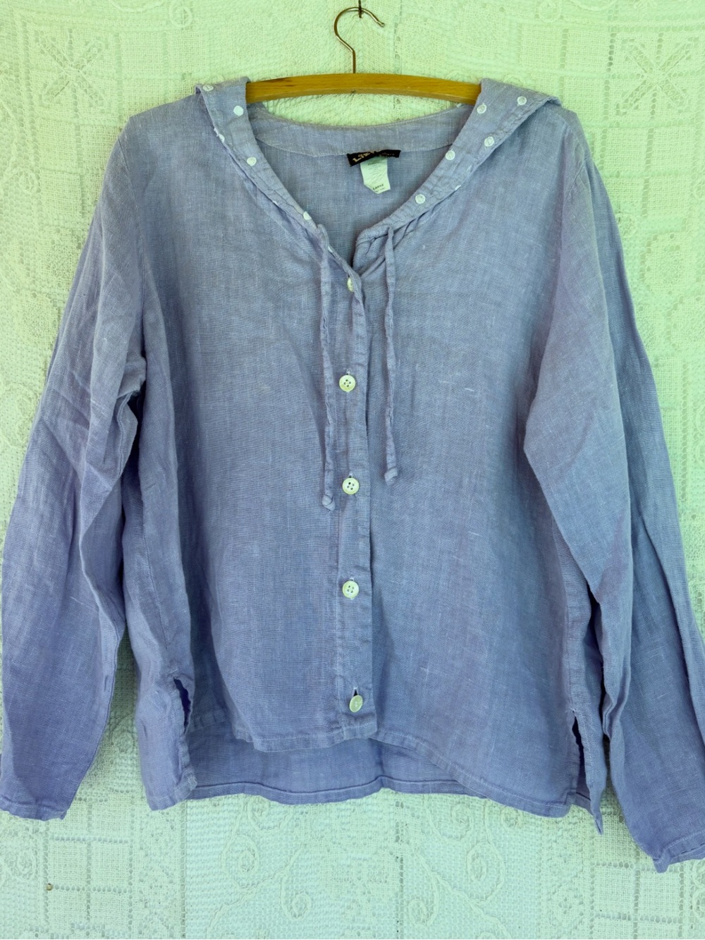 Vintage 80s Light Lavender Linen Button-Front Sailor Collar